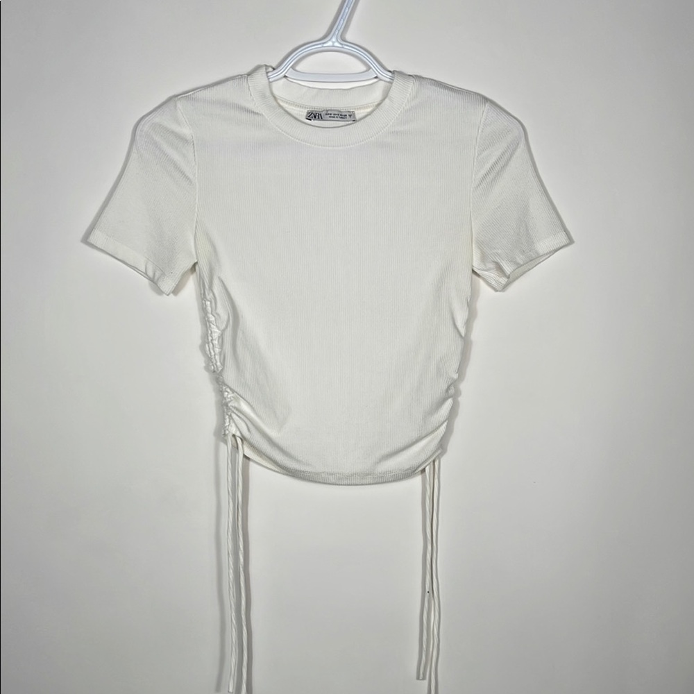 Zara White Ruched Crop Top